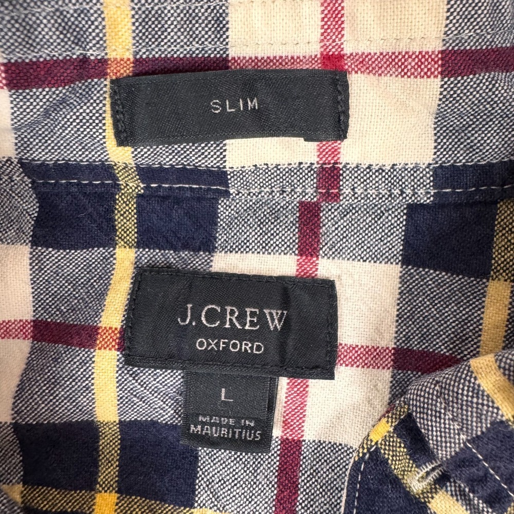 J.Crew Oxford Cotton Plaid Button-Down Shirt Men's L Classic Fit Long Sleeve - Picture 3 of 8